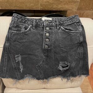 Free People Women’s Jeans Skirt Sz 28 Black Denim Mini Cotton Frayed Hem